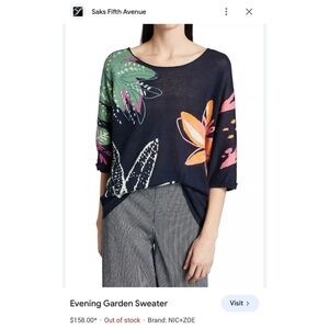 Nic+Zoe EUC Evening Garden Floral Print Short Sleeve Sweater Top Size S RP 158$